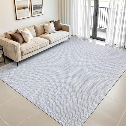 Imagem de Tapete Grande para Sala e Quarto Rústico 2,00 x 3,00m Chevron Cru Cinza Neutro Decoração Rústica Minimalista com Antiderrapante