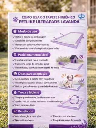 Imagem de Tapete Higiênico UltraPads Petlike 60cmx60cm 30un Lavanda Alta Absorção Antiodor para Cachorro