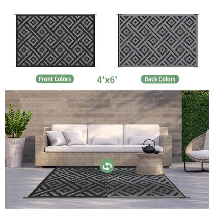 Imagem de Tapete Impermeável Reversível GENIMO para Área Externa - 120x180cm (Preto/Cinza)