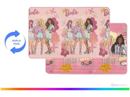 Imagem de Tapete Infantil Barbie Flores para Quarto Retangular Dupla Face Mattel Recreio Jolitex