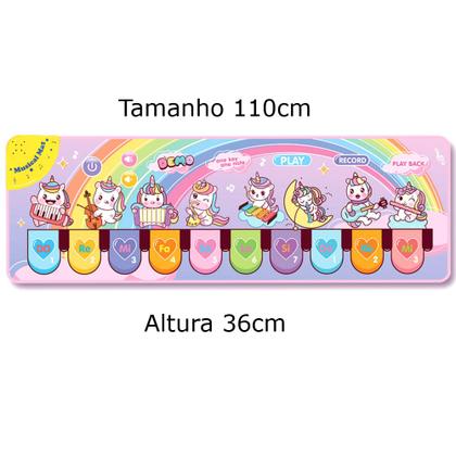 Imagem de Tapete Infantil Piano Musical Unicórnio Interativo Sons Instrumentos 110CM