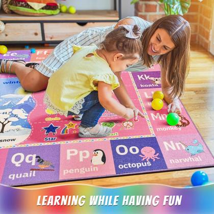 Imagem de Tapete Macgace ABC Kids para sala de jogos 90x150cm rosa roxo