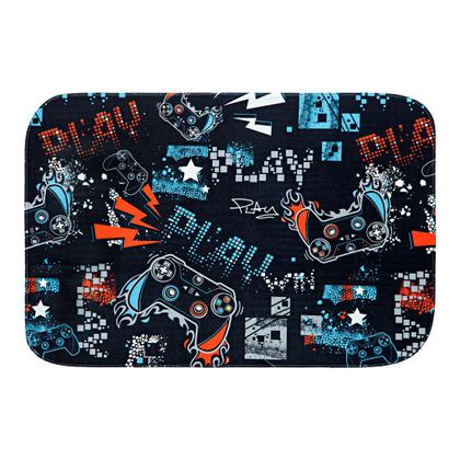 Imagem de Tapete Para Quarto Estampado Game Win Azul 60cm x 40cm - Base Antiderrapante