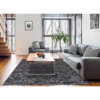 Imagem de Tapete para Quarto Retangular Preto e Branco 135x200cm Antiderrapante Poliéster Odessa