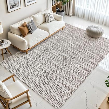 Imagem de Tapete para Sala e Quarto 2,50 x 3,00m Mesclado Rústico Artesanal Cru Caramelo Listrado Minimalista com Antiderrapante
