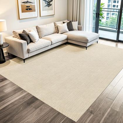 Imagem de Tapete para Sala Sisal 2,00 x 3,00 com Algodão Cru Artesanal Antiderrapante Emborrachado Decoração Bege Claro Juta Rústico Geométrico