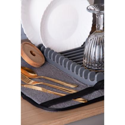 Imagem de Tapete para Secar Louças com Escorredor de Pratos 43cm x 35cm x 4cm Cinza Microfibra Lyor
