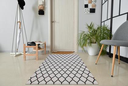 Imagem de Tapete Passadeira 1,35MX50CM Arabesco Branco e Preto Antiderrapante Para Quarto Sala ou Cozinha