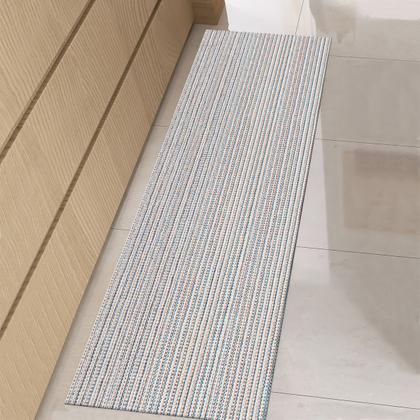 Imagem de Tapete Passadeira Cozinha Antiderrapante 2.00m X 45cm Decoração Tear Artesanal Algodão Emborrachado Fios Cru / Preto 