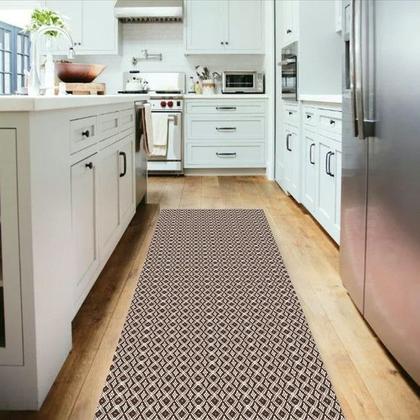 Imagem de Tapete Passadeira Grande  2,00m x 65cm Cozinha Corredor Sala Nórdico Marrom Escuro
