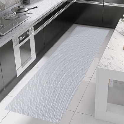 Imagem de Tapete Passadeira para Cozinha e Quarto 100 Algodão Antiderrapante Artesanal Chevron Rústico Cru Cinza