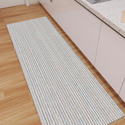 Imagem de Tapete Passadeira para Cozinha e Quarto Artesanal Minimalista 100 Algodão Listrado Rústico Cru Marrom