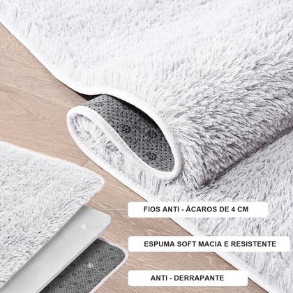 Imagem de Tapete Passadeira Pelo Alto Felpudo Peludo Macio Anti Derrapante Alérgico Branco 60 x 180 cm Sala Quarto Escritório