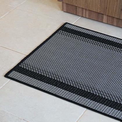 Imagem de Tapete Passadeira Sisal 2,00m X 66cm Base Antiderrapante Para Corredor Cozinha Quarto Sala - Preto Cinza