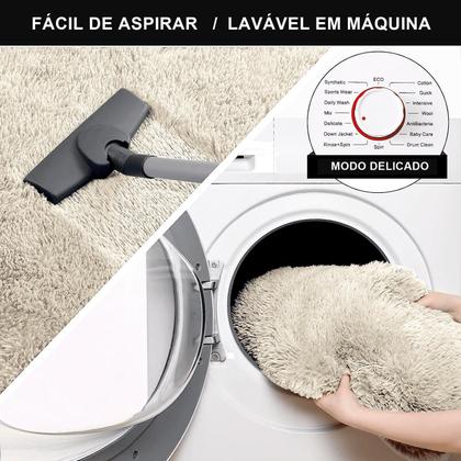 Imagem de Tapete Pelo Alto Felpudo Peludo Macio Anti Derrapante Alérgico Pérola Nude Redondo 60 cm Sala Quarto Escritório