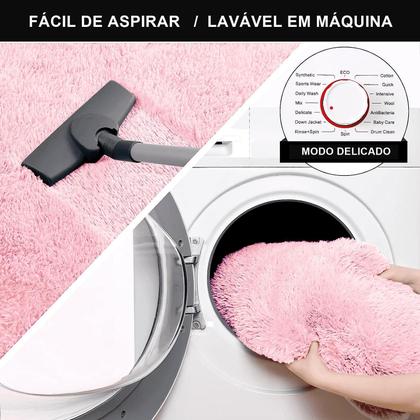 Imagem de Tapete Pelo Alto Felpudo Peludo Macio Anti Derrapante Alérgico Rosa Bebe Redondo 60 cm Sala Quarto Escritório