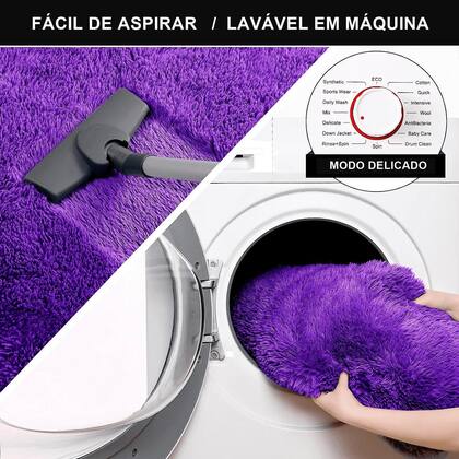 Imagem de Tapete Pelo Alto Felpudo Peludo Macio Anti Derrapante Alérgico Roxo Redondo 60 cm Sala Quarto Escritório