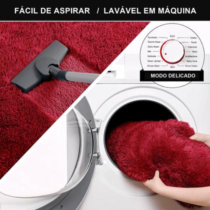 Imagem de Tapete Pelo Alto Felpudo Peludo Macio Anti Derrapante Alérgico Vinho Redondo 60 cm Sala Quarto Escritório