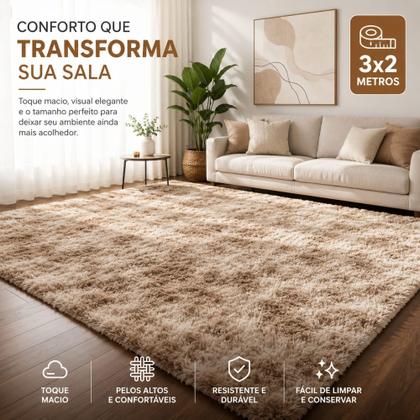 Imagem de Tapete Peludo Felpudo 3x2 Metros Grande Pelúcia Sala TV Quarto Conforto Térmico Decoração Luxo