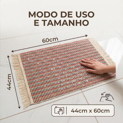 Imagem de Tapete Premium em Tear de Algodão com Franja 40x60 para Sala Cozinha Banheiro