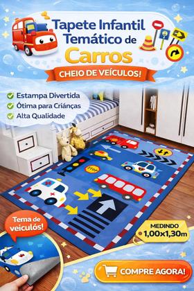 Imagem de Tapete Quarto Infantil Criança Tatame Emborrachado Antiderrapante Menino Carrinhos Macio Azul Engatinhar