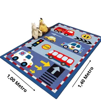 Imagem de Tapete Quarto Infantil Criança Tatame Emborrachado Antiderrapante Menino Carrinhos Macio Azul Engatinhar
