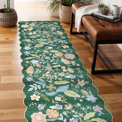 Imagem de Tapete Runner BYYVOO, lavável, 3 x 12 pés, antiderrapante, verde floral