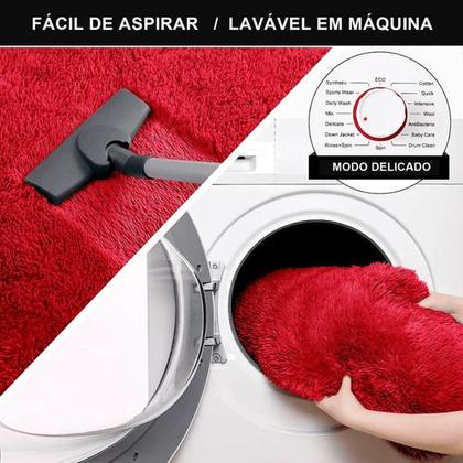 Imagem de Tapete Sala Felpudo Peludo Vermelho Redondo 100 Cm