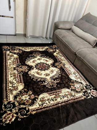 Imagem de Tapete Sala Quarto Estampado 2,40x2,0 Luxuoso Veludo Indiano Tabaco