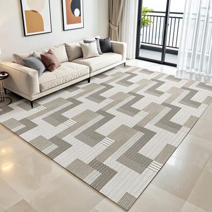 Imagem de Tapete Sala Quarto Geométrico 3,00m X 2,00m Elegante Moderno Antiderrapante Luxo Decorativo Bege