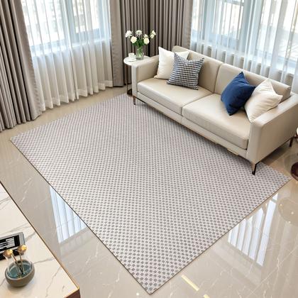 Imagem de Tapete Sala Quarto Quadriculado Rústico 1,40m x 2,00m Antiderrapante Estampa Minimalista Natural Resistente Lavável em Maquina