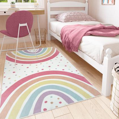 Imagem de Tapete STARUIA lavável Rainbow para berçário de meninas 91x152cm
