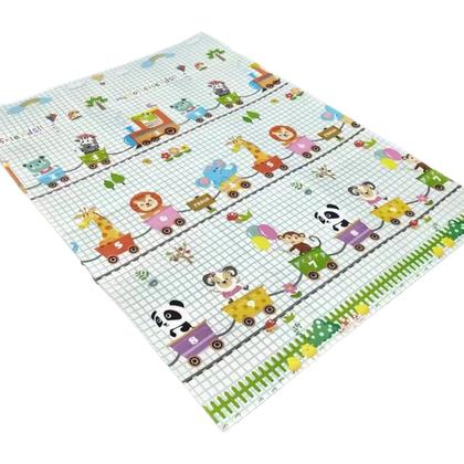 Imagem de Tapete Tatame Bebê Infantil Dupla Face Emborrachado Dobrável Impermeável Portátil 180x120cmx8mm - Girafa / Trem