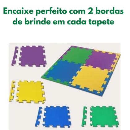 Imagem de Tapete Tatame Borracha Colorido Kit 4 Placa 50x50 10mm Colorido com Bordas Piso Conforto Infantil Térmico