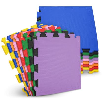 Imagem de Tapete Tatame Borracha Colorido Kit 4 Placa 50x50 10mm Colorido com Bordas Piso Conforto Infantil Térmico