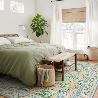 Imagem de Tapete Wonnitar Boho lavável 240x300cm verde floral para quarto