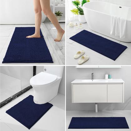 Imagem de Tapetes de banheiro HOMEIDEAS 3 peças, ultramacios, antiderrapantes, azul marinho