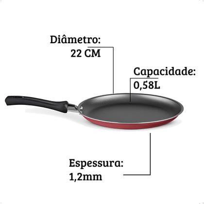Imagem de Tapioqueira e Frigideira Alumínio Revestimento Antiaderente Superflon 22cm Cereja MTA - 8674