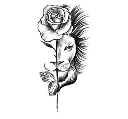 Imagem de Tatuagem temporária rosa e leão braço modelo 18x10cm