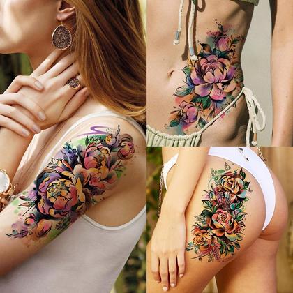 Imagem de Tatuagens temporárias EGMBGM Watercolor Rose para mulheres 63 folhas