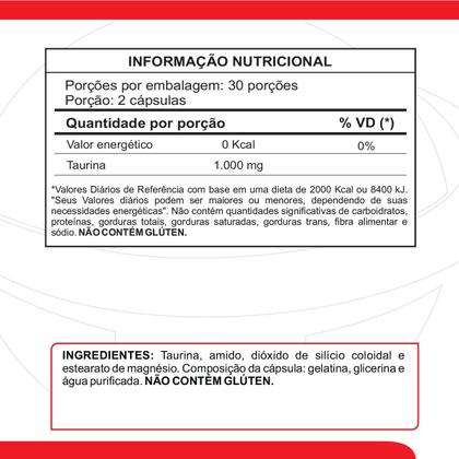 Imagem de Taurina 1000mg 60 cápsulas Performance Mental Foco e Resistência