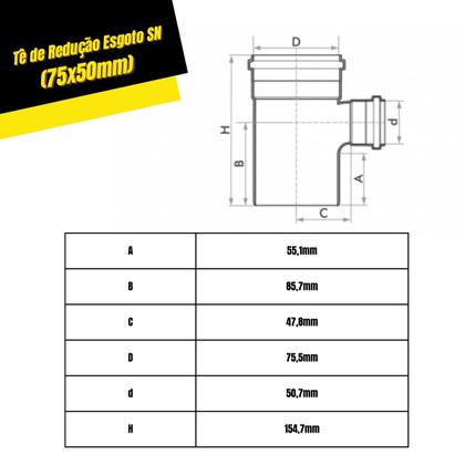 Imagem de Tê de Redução Esgoto SN 75x50mm Encanamento Tubo 3Und