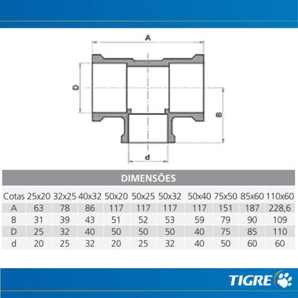 Imagem de Te Soldável 90 Redução PVC Marrom Canos E Tubos Para Água Fria De 1.1/2x1” Polegadas 50x32mm Tigre