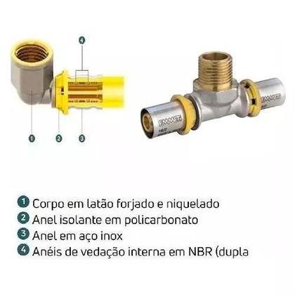 Imagem de Tê Tee Macho Para Gás Fogão Cooktop Pex 16mm X 1/2 - Prensar