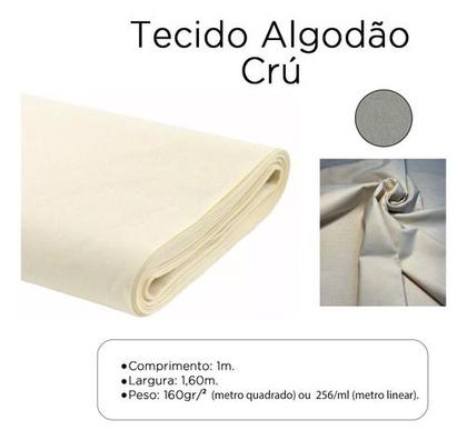 Imagem de Tecido Algodão Cru 1 Metros Com Largura de 1,60 Cor Bege  Vestido, bolsa ou Roupas, Mascara, Camisa, Camisetas