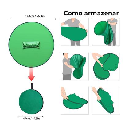 Imagem de Tecido Chroma Key Portátil Redondo Verde Com Suporte Cadeira