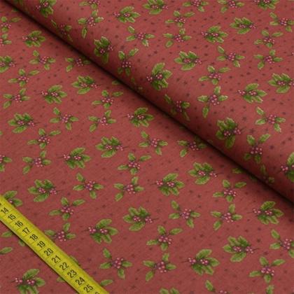Imagem de Tecido Estampado para Patchwork - Coleção Natal Holly Pequeno Fundo Vinho (0,50x1,40)
