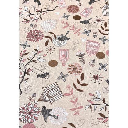 Imagem de Tecido Jacquard Estampado Passarinho Rosa - 1,40m de Largura