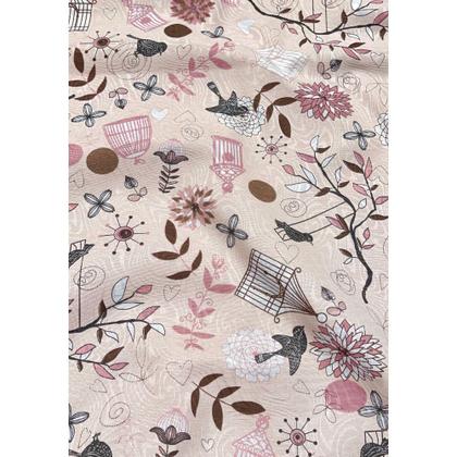Imagem de Tecido Jacquard Estampado Passarinho Rosa - 1,40m de Largura