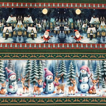 Imagem de Tecido Tricoline Digital Barrados Natal Papai Noel 10 Faixas 100 Algodão